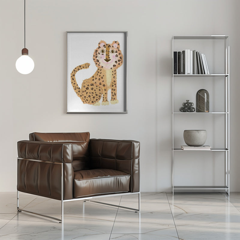 Cute Sitting Leopard - Stretched Canvas, Poster or Fine Art Print I Heart Wall Art
