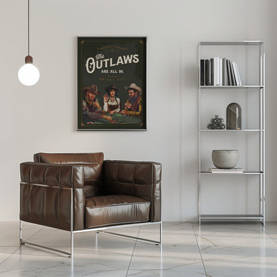 Outlaws Are All In Cool Cowboy Poker Art - Stretched Canvas, Poster or Fine Art Print I Heart Wall Art