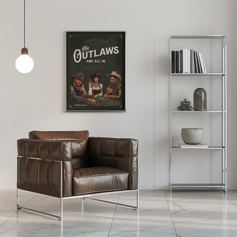 Outlaws Are All In Cool Cowboy Poker Art - Stretched Canvas, Poster or Fine Art Print I Heart Wall Art