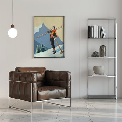 Skier with Colourful Scarf - Stretched Canvas, Poster or Fine Art Print I Heart Wall Art