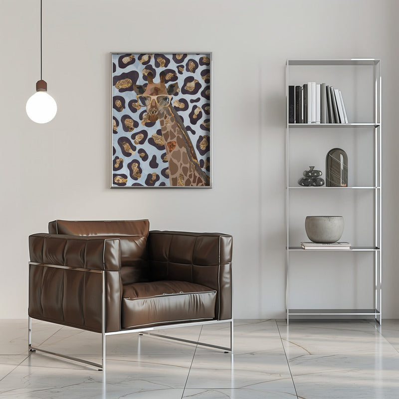 Leopard Print Giraffe Blue - Stretched Canvas, Poster or Fine Art Print I Heart Wall Art