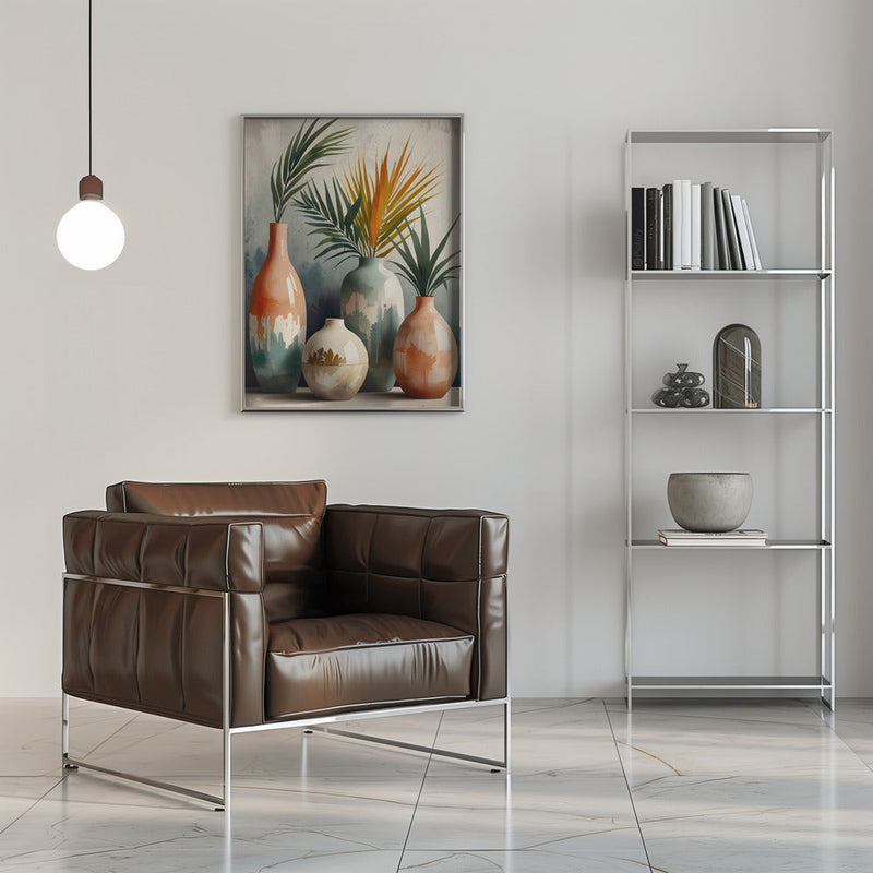 Tropical Vases In Watercolor Hues - Stretched Canvas, Poster or Fine Art Print I Heart Wall Art