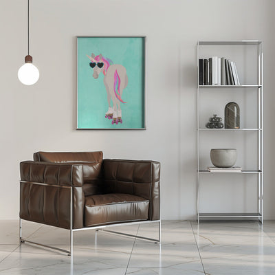 Unicorn roolerskating teal - Stretched Canvas, Poster or Fine Art Print I Heart Wall Art