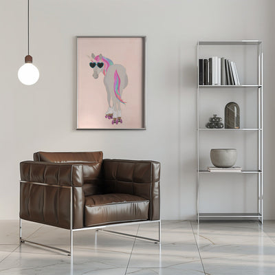 Unicorn Rollerskating peach - Stretched Canvas, Poster or Fine Art Print I Heart Wall Art