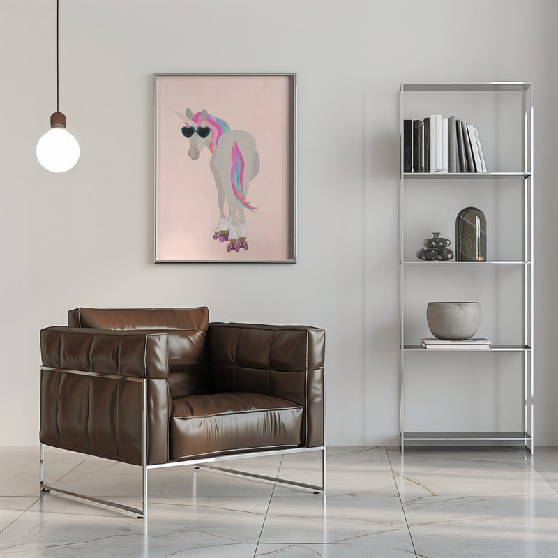 Unicorn Rollerskating peach - Stretched Canvas, Poster or Fine Art Print I Heart Wall Art