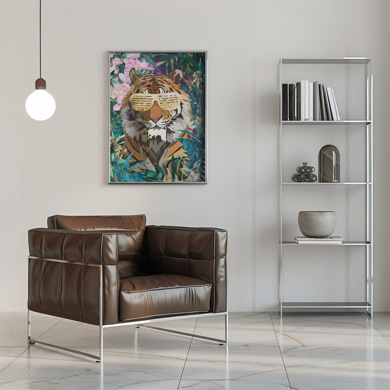 Cool Tiger Tropical Jungle - Stretched Canvas, Poster or Fine Art Print I Heart Wall Art