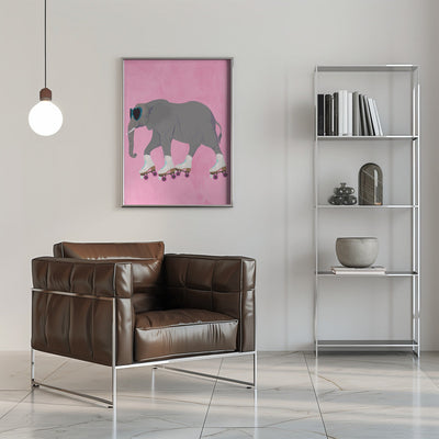 Elephant rollerskating pink - Stretched Canvas, Poster or Fine Art Print I Heart Wall Art