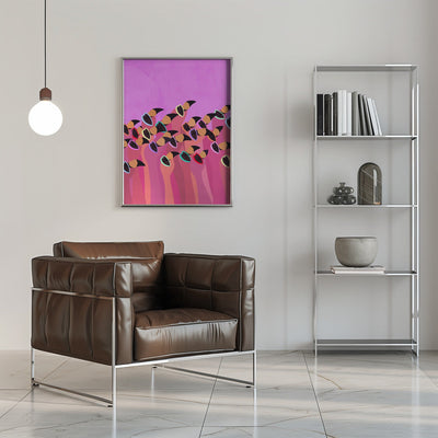 Flock flamingos pink - Stretched Canvas, Poster or Fine Art Print I Heart Wall Art