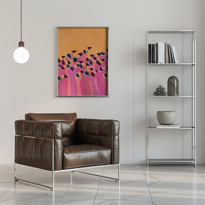 Flock flamingo  orange - Stretched Canvas, Poster or Fine Art Print I Heart Wall Art
