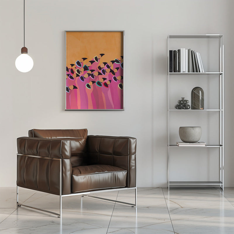 Flock flamingo  orange - Stretched Canvas, Poster or Fine Art Print I Heart Wall Art