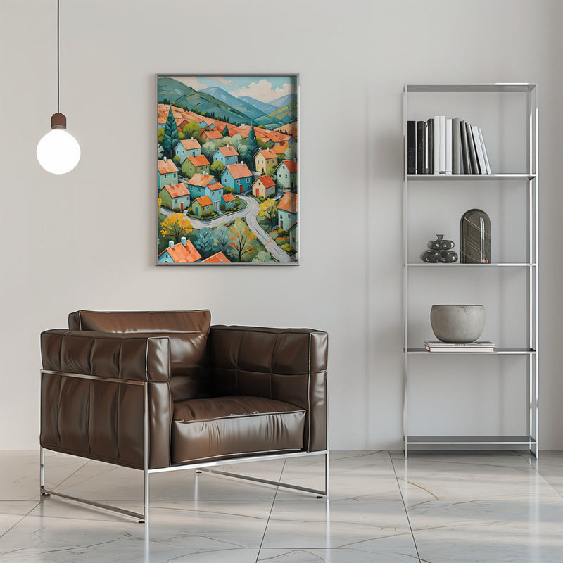 Pastel Village Dream - Stretched Canvas, Poster or Fine Art Print I Heart Wall Art