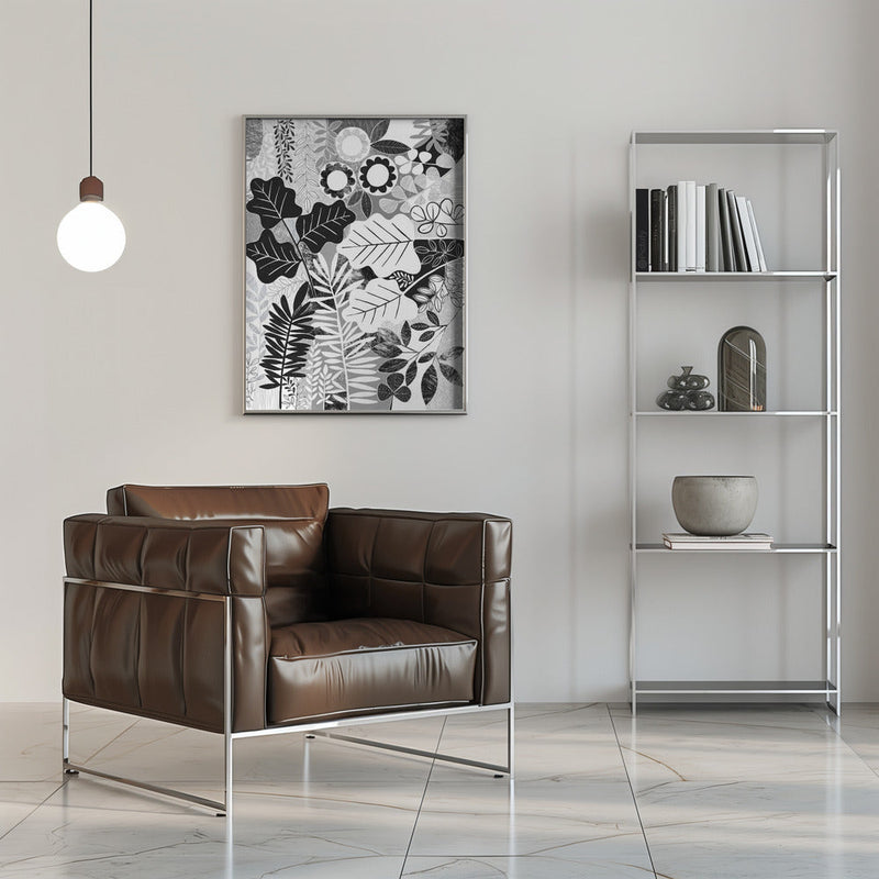 Modern Botanical Black &amp; White - Stretched Canvas, Poster or Fine Art Print I Heart Wall Art