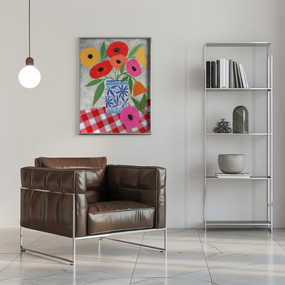 Poppies In A Patterned Vase - Stretched Canvas, Poster or Fine Art Print I Heart Wall Art