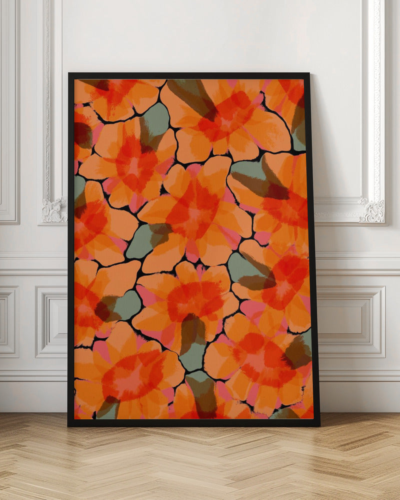 Orange Big Flowers - Stretched Canvas, Poster or Fine Art Print I Heart Wall Art