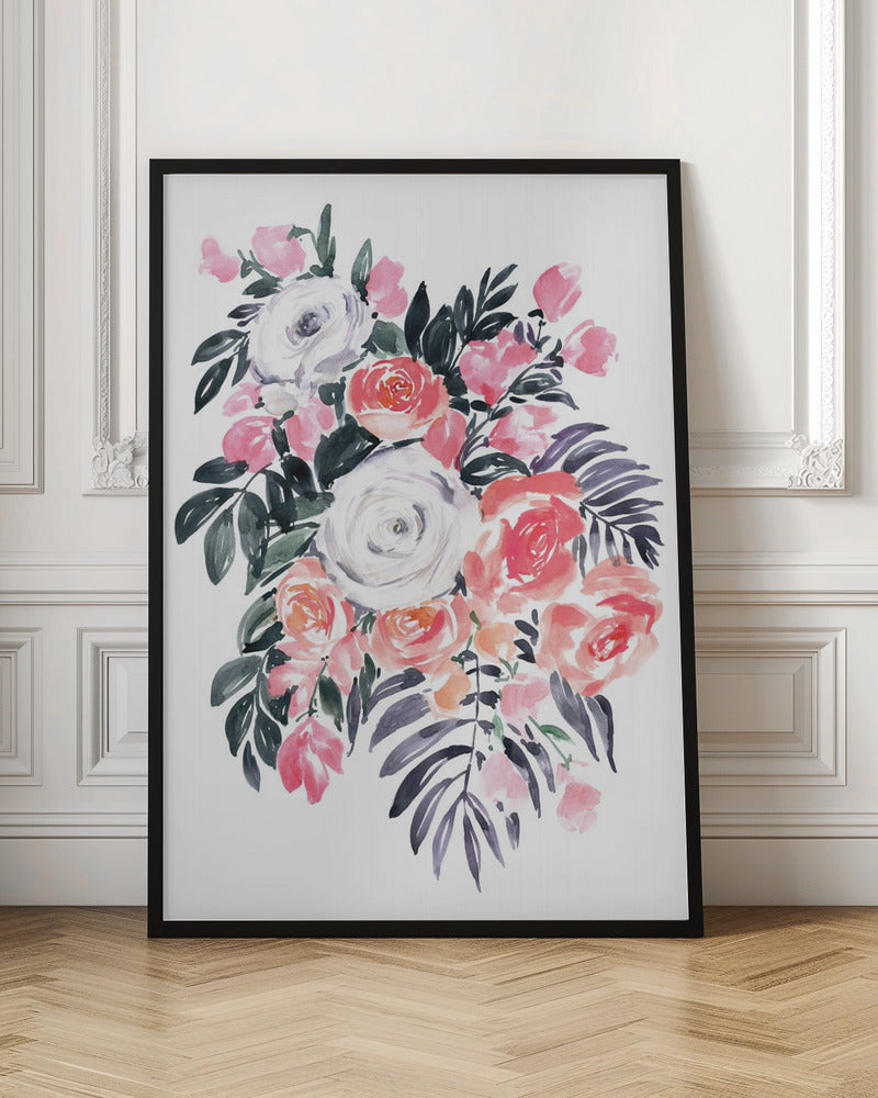 Harriet bouquet in raspberry pink - Stretched Canvas, Poster or Fine Art Print I Heart Wall Art