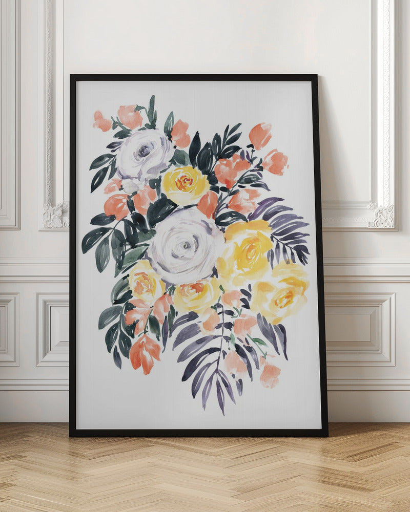 Harriet bouquet in coral - Stretched Canvas, Poster or Fine Art Print I Heart Wall Art