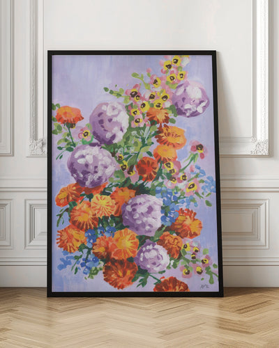 Marigold And Hydrangea - Stretched Canvas, Poster or Fine Art Print I Heart Wall Art