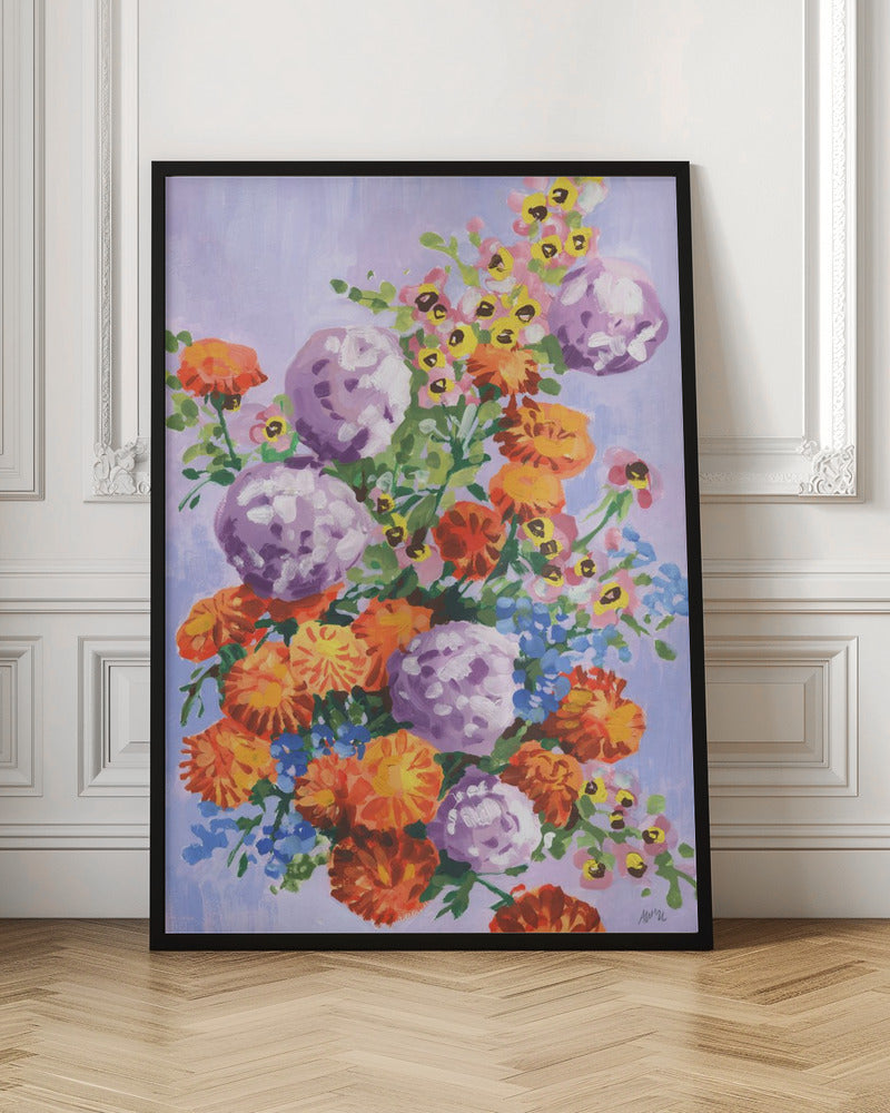 Marigold And Hydrangea - Stretched Canvas, Poster or Fine Art Print I Heart Wall Art