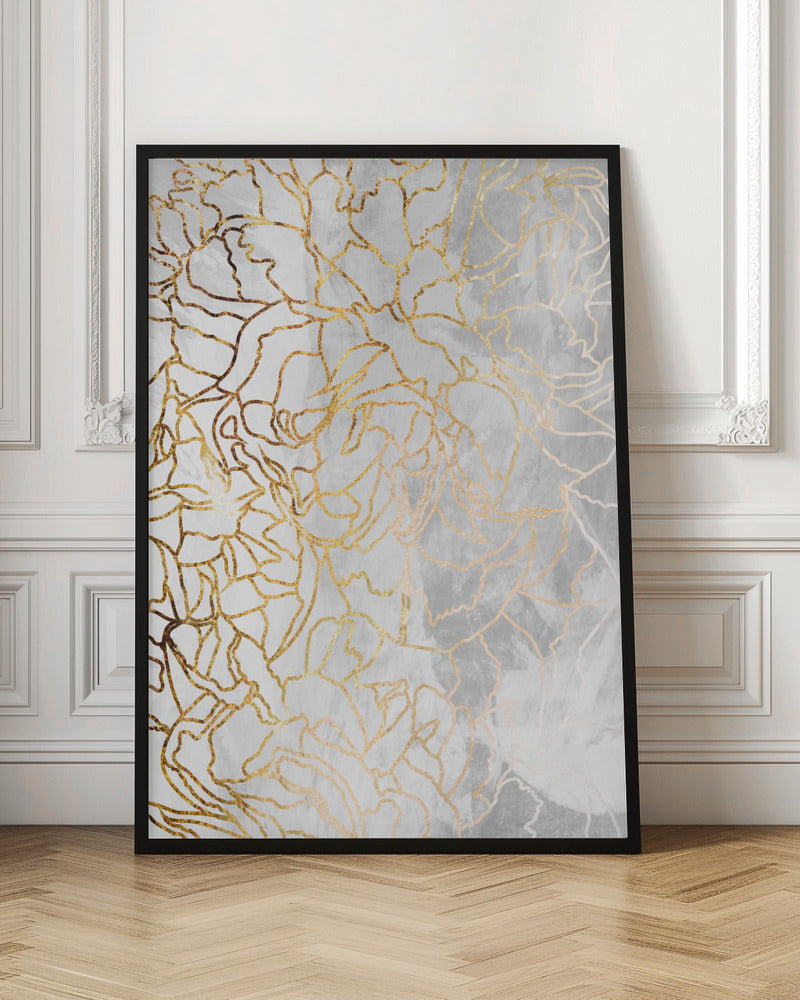 Abstract gold peonies line art concrete - Stretched Canvas, Poster or Fine Art Print I Heart Wall Art