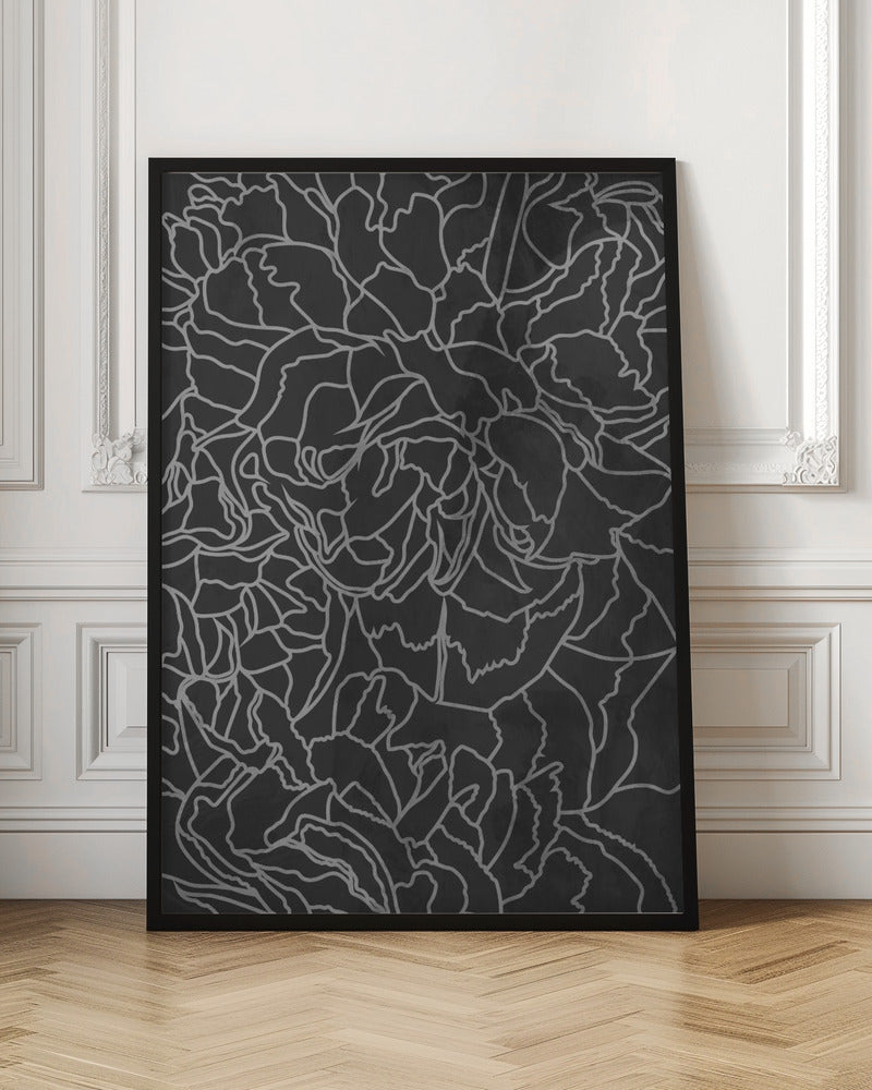 Abstract black white peony line art - Stretched Canvas, Poster or Fine Art Print I Heart Wall Art