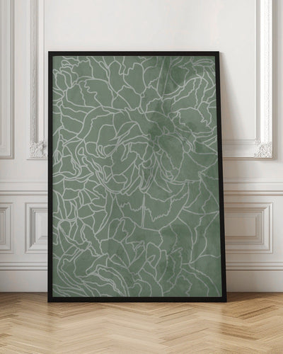 Abstract sage green line drawing flowers - Stretched Canvas, Poster or Fine Art Print I Heart Wall Art