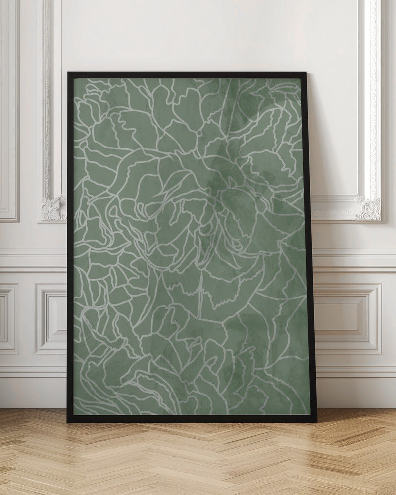 Abstract sage green line drawing flowers - Stretched Canvas, Poster or Fine Art Print I Heart Wall Art