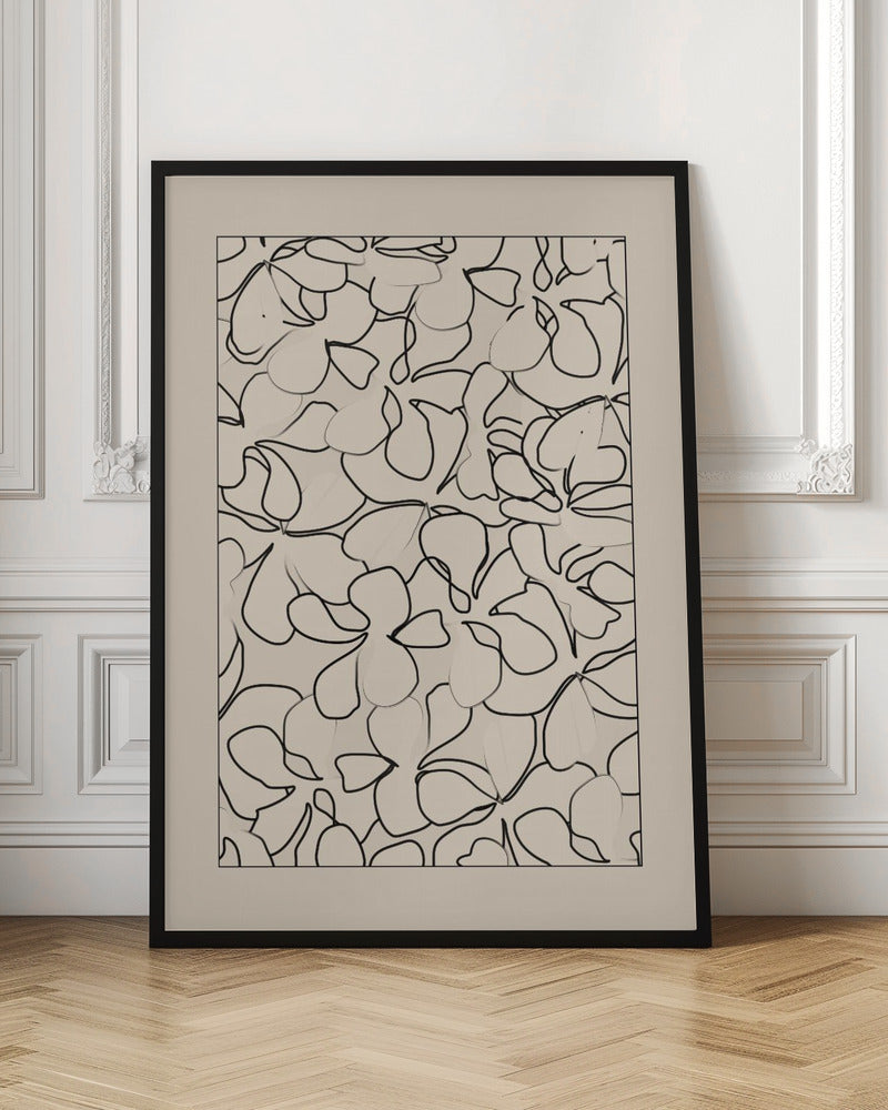 Seamless Pattern of Outlined Flowers - Stretched Canvas, Poster or Fine Art Print I Heart Wall Art