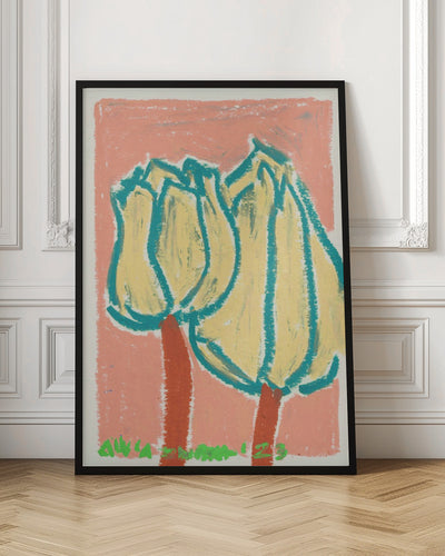 Pink Tulips Peach - Stretched Canvas, Poster or Fine Art Print I Heart Wall Art