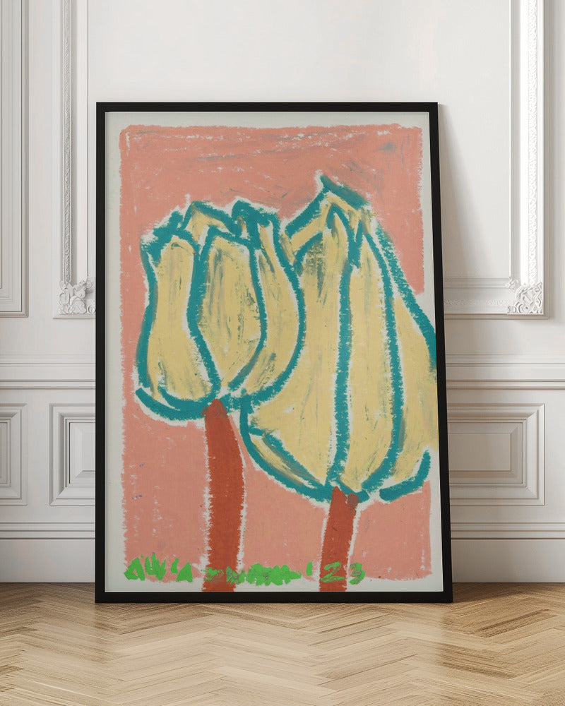 Pink Tulips Peach - Stretched Canvas, Poster or Fine Art Print I Heart Wall Art