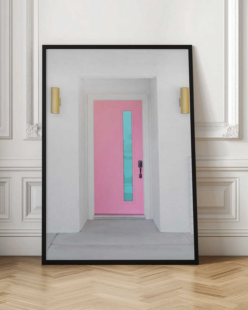 Pink Door with a Blue Window - Stretched Canvas, Poster or Fine Art Print I Heart Wall Art