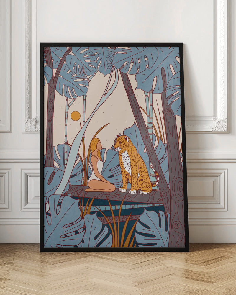 The Girl and the Leopard - Stretched Canvas, Poster or Fine Art Print I Heart Wall Art