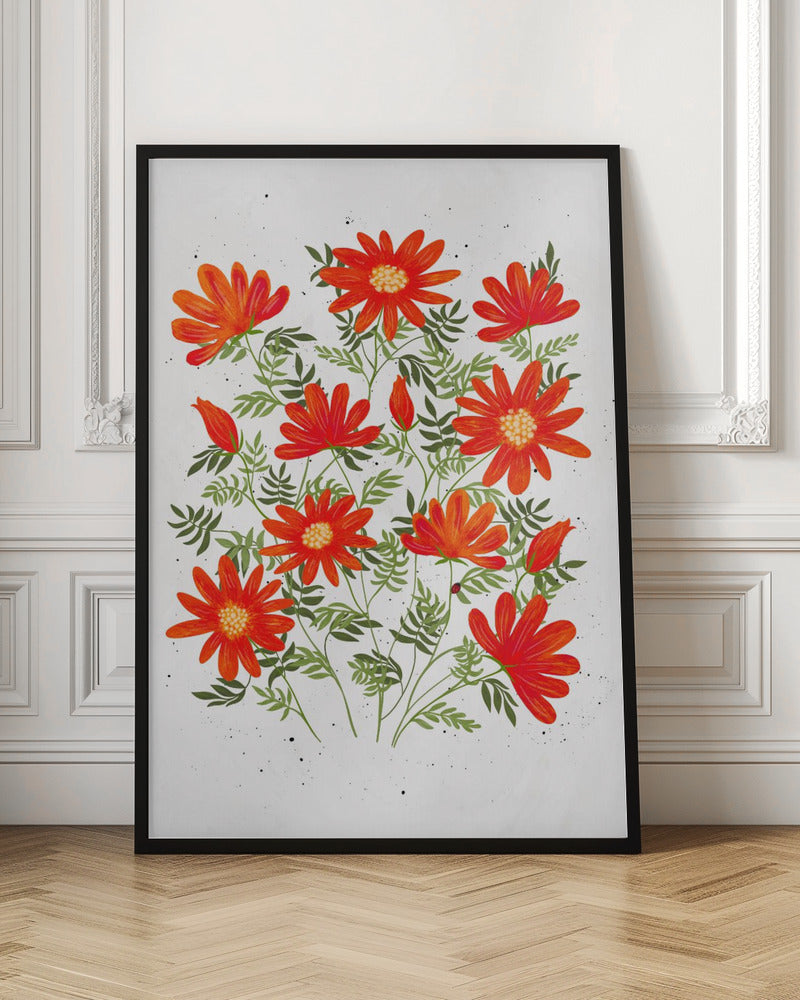 Ladybug flowers red - Stretched Canvas, Poster or Fine Art Print I Heart Wall Art
