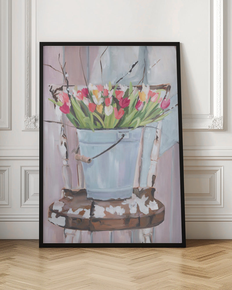 Bucket of Flowers - Stretched Canvas, Poster or Fine Art Print I Heart Wall Art