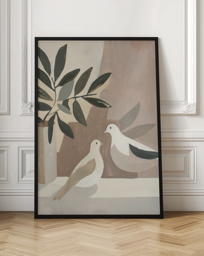 Doves On Patio - Stretched Canvas, Poster or Fine Art Print I Heart Wall Art