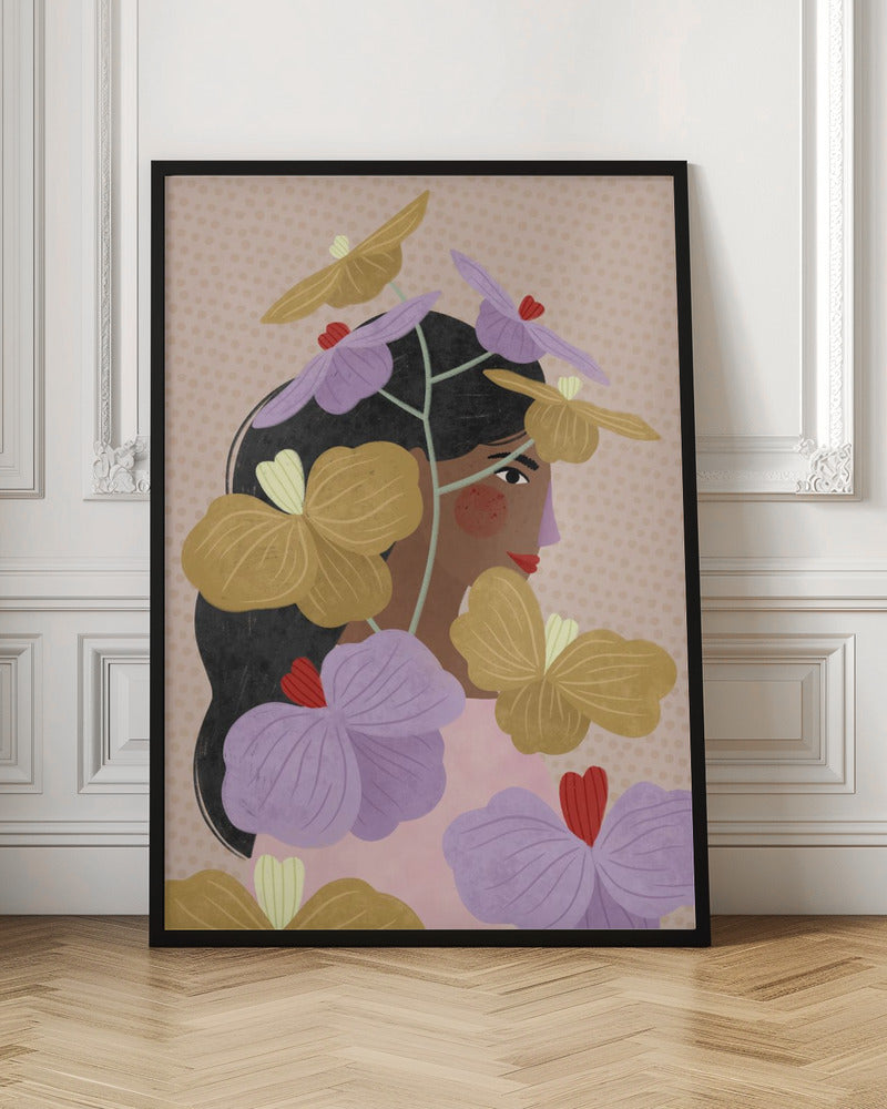 Hidden behind yellow purple flowers - Stretched Canvas, Poster or Fine Art Print I Heart Wall Art