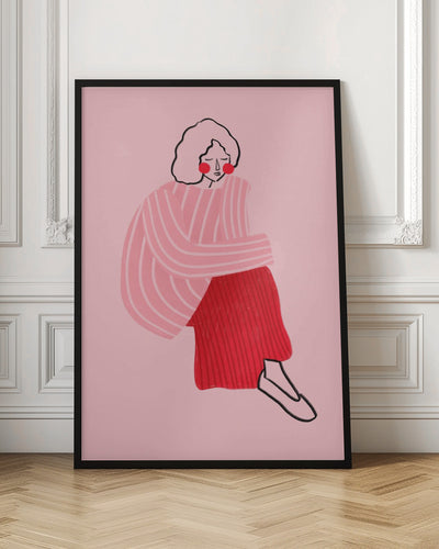 Pink and Red Line Lady - Stretched Canvas, Poster or Fine Art Print I Heart Wall Art