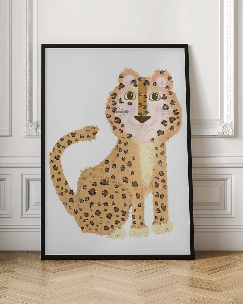 Cute Sitting Leopard - Stretched Canvas, Poster or Fine Art Print I Heart Wall Art