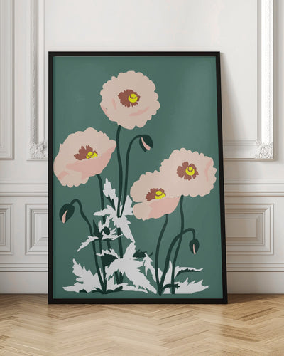 Wild Garden Poppies Green - Stretched Canvas, Poster or Fine Art Print I Heart Wall Art
