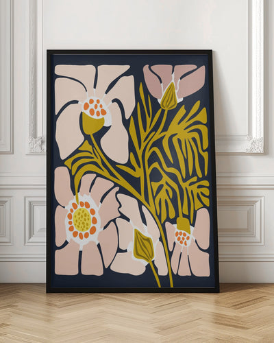 Backyard flower midnight blue - Stretched Canvas, Poster or Fine Art Print I Heart Wall Art