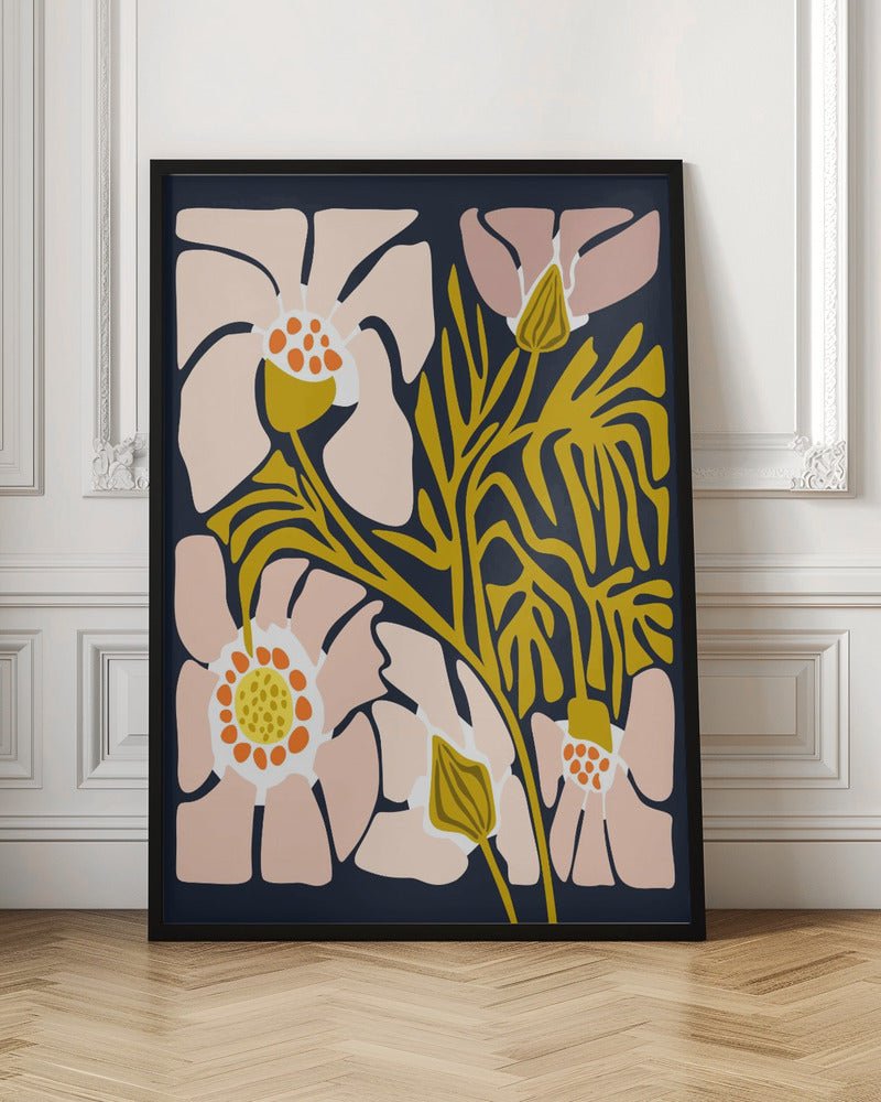 Backyard flower midnight blue - Stretched Canvas, Poster or Fine Art Print I Heart Wall Art