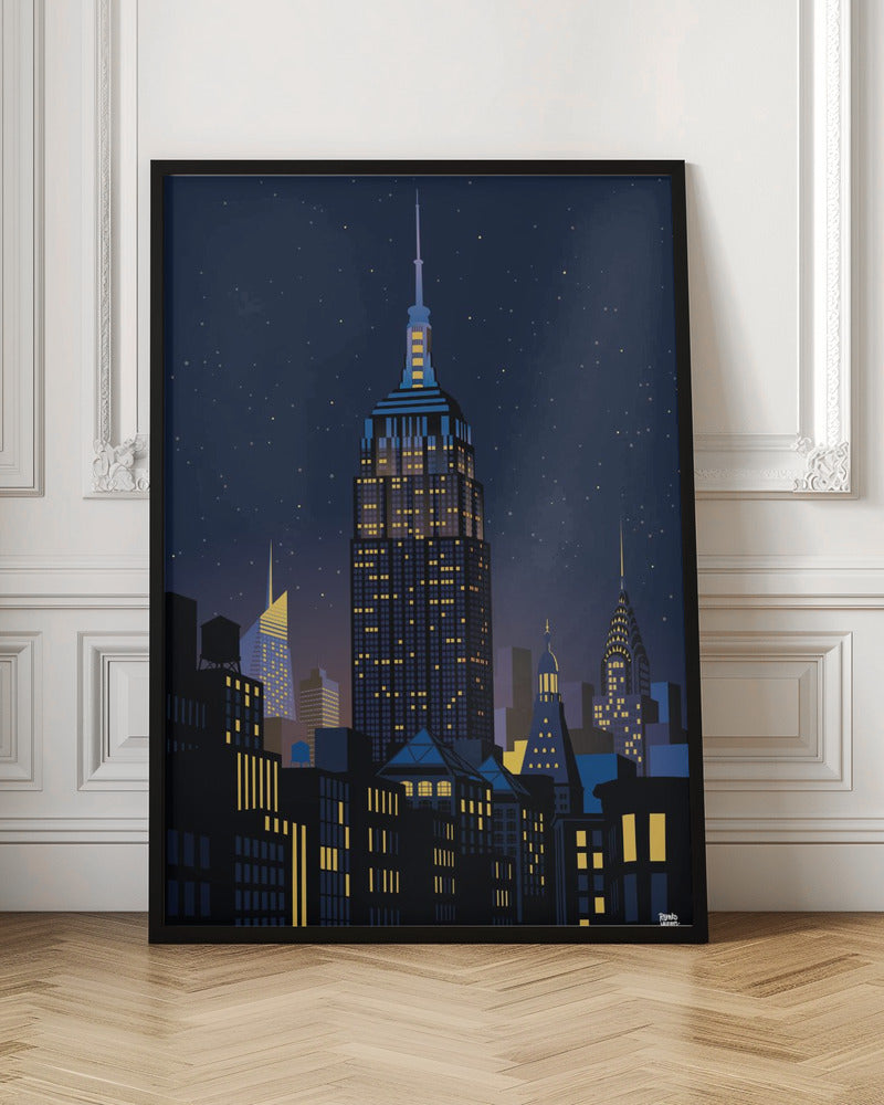 NYC Manhathan by night - Stretched Canvas, Poster or Fine Art Print I Heart Wall Art