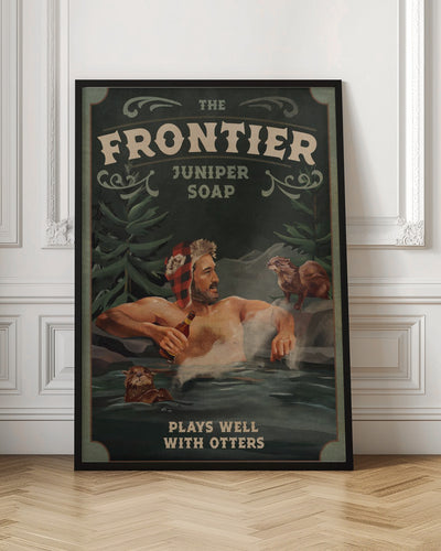 Frontier Man With Otters - Stretched Canvas, Poster or Fine Art Print I Heart Wall Art