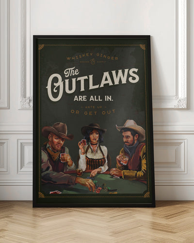 Outlaws Are All In Cool Cowboy Poker Art - Stretched Canvas, Poster or Fine Art Print I Heart Wall Art