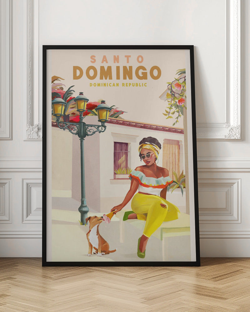 Santo Domingo Dominican Republic Woman &amp; Dog - Stretched Canvas, Poster or Fine Art Print I Heart Wall Art