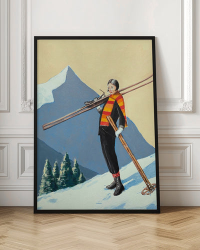 Skier with Colourful Scarf - Stretched Canvas, Poster or Fine Art Print I Heart Wall Art