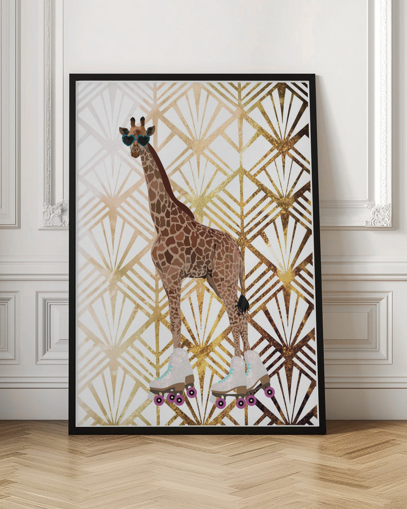 Giraffe Rollerskates Art Deco - Stretched Canvas, Poster or Fine Art Print I Heart Wall Art