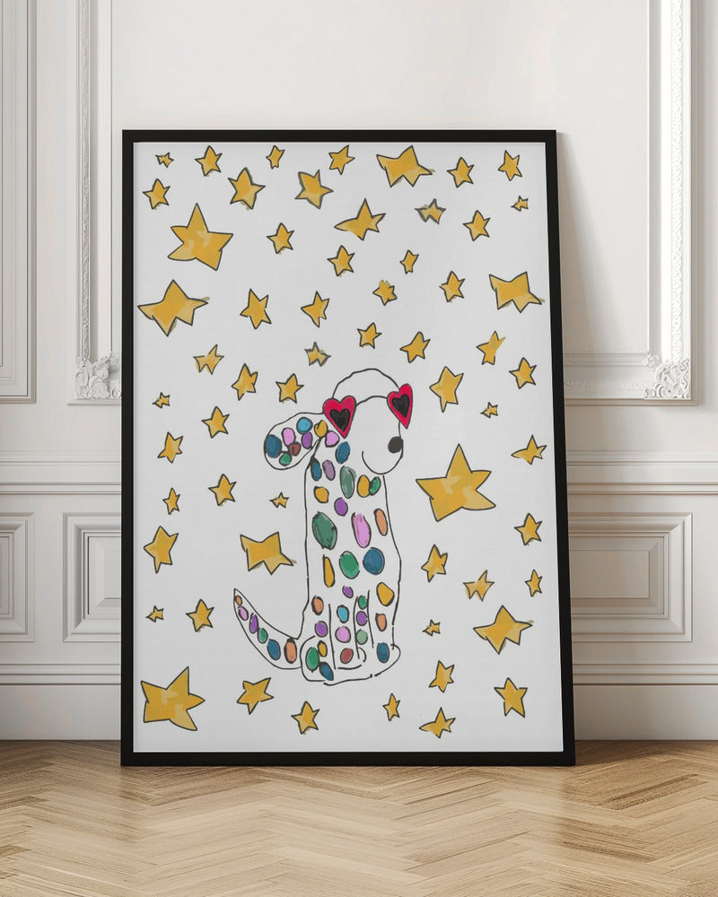 Rainbow Polkadot Dog - Stretched Canvas, Poster or Fine Art Print I Heart Wall Art