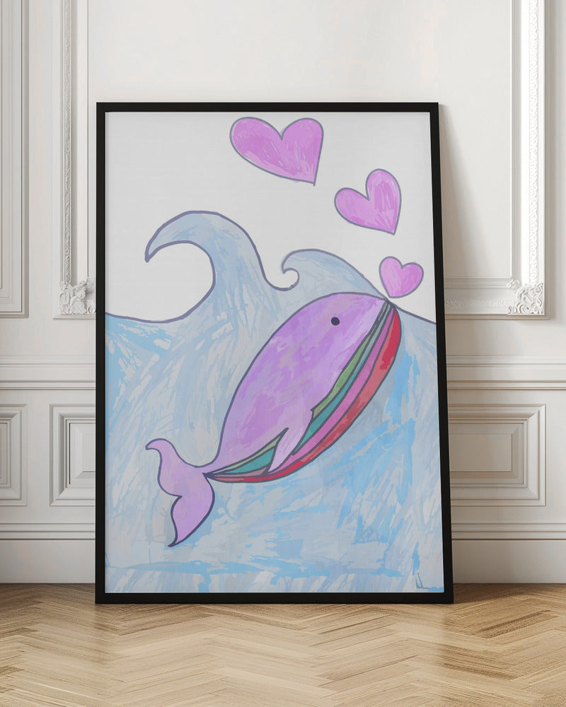 Kids whale heart love - Stretched Canvas, Poster or Fine Art Print I Heart Wall Art