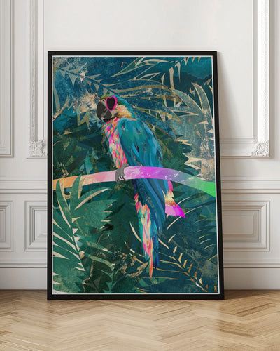 Jungle Rainbow Macaw Glasses 01 - Stretched Canvas, Poster or Fine Art Print I Heart Wall Art