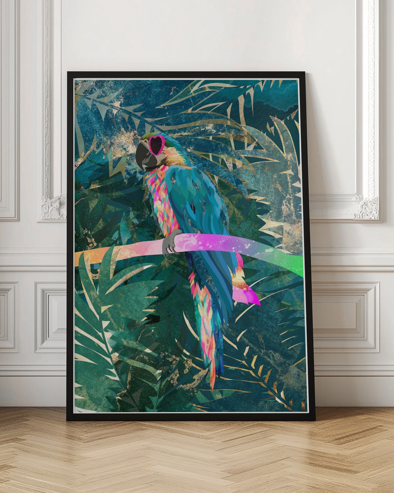 Jungle Rainbow Macaw Glasses 01 - Stretched Canvas, Poster or Fine Art Print I Heart Wall Art